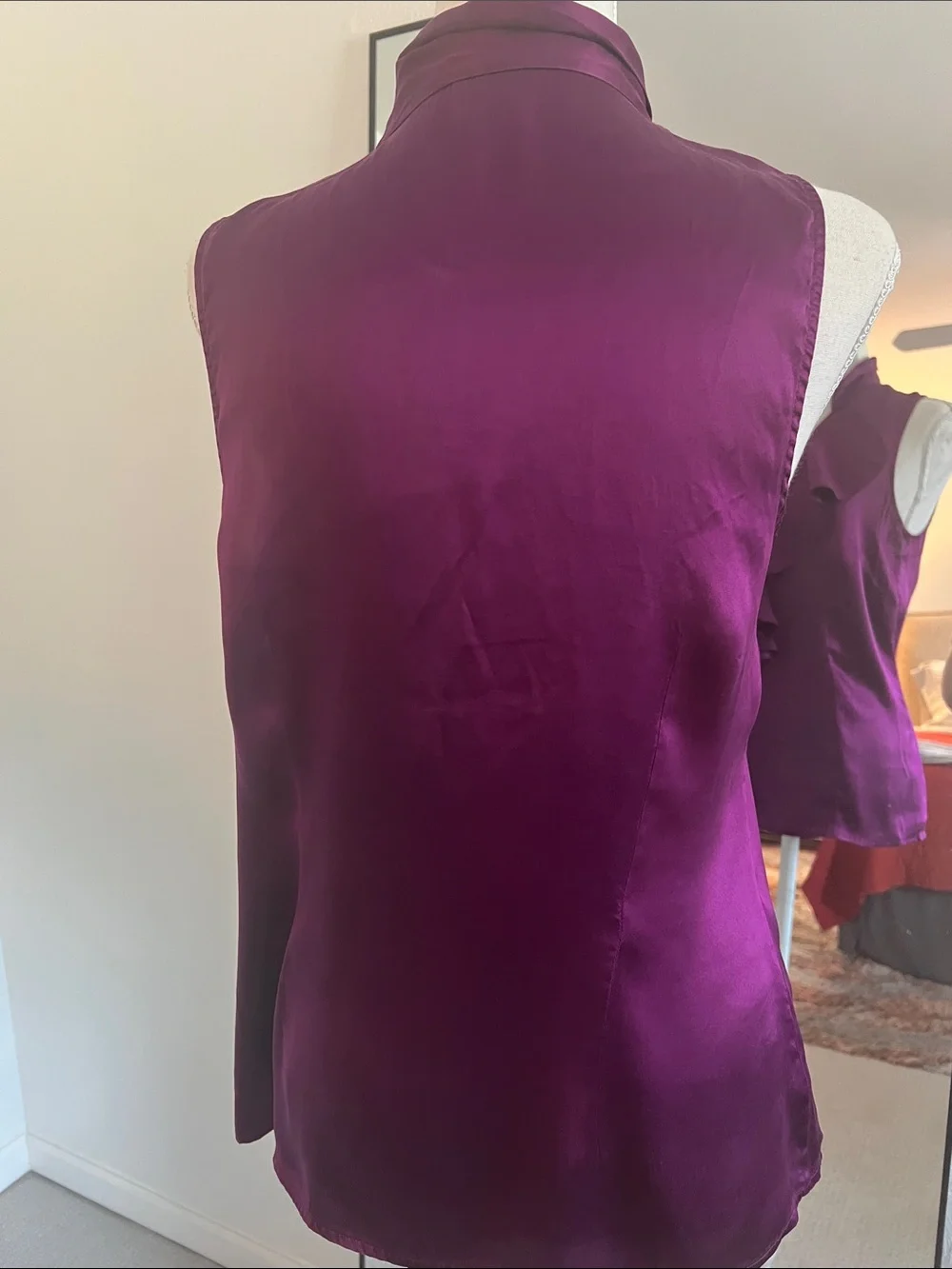 Ann Taylor Satin Ruffle V-Neck Camisole - Purple - Picture 6 of 8